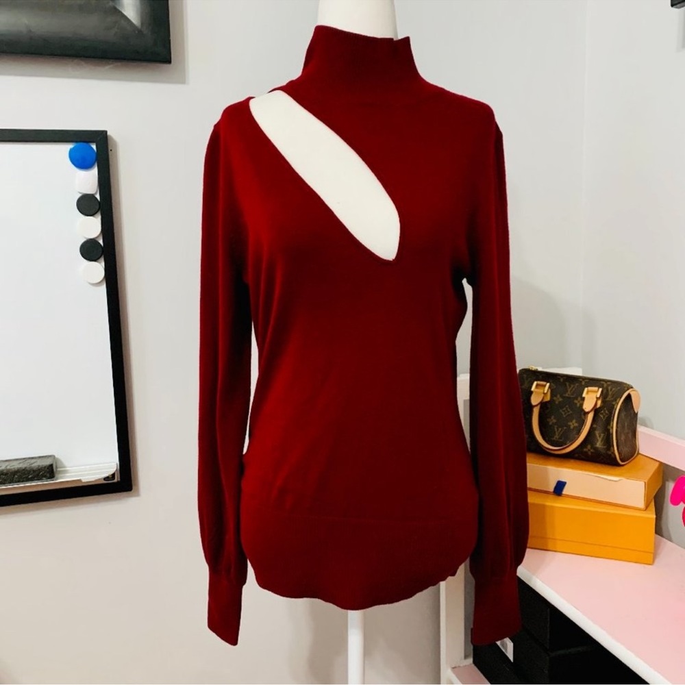 NICHOLAS Aliyah Burgundy wool Cut-Out turtleneck sweater top - Picture 2 of 9